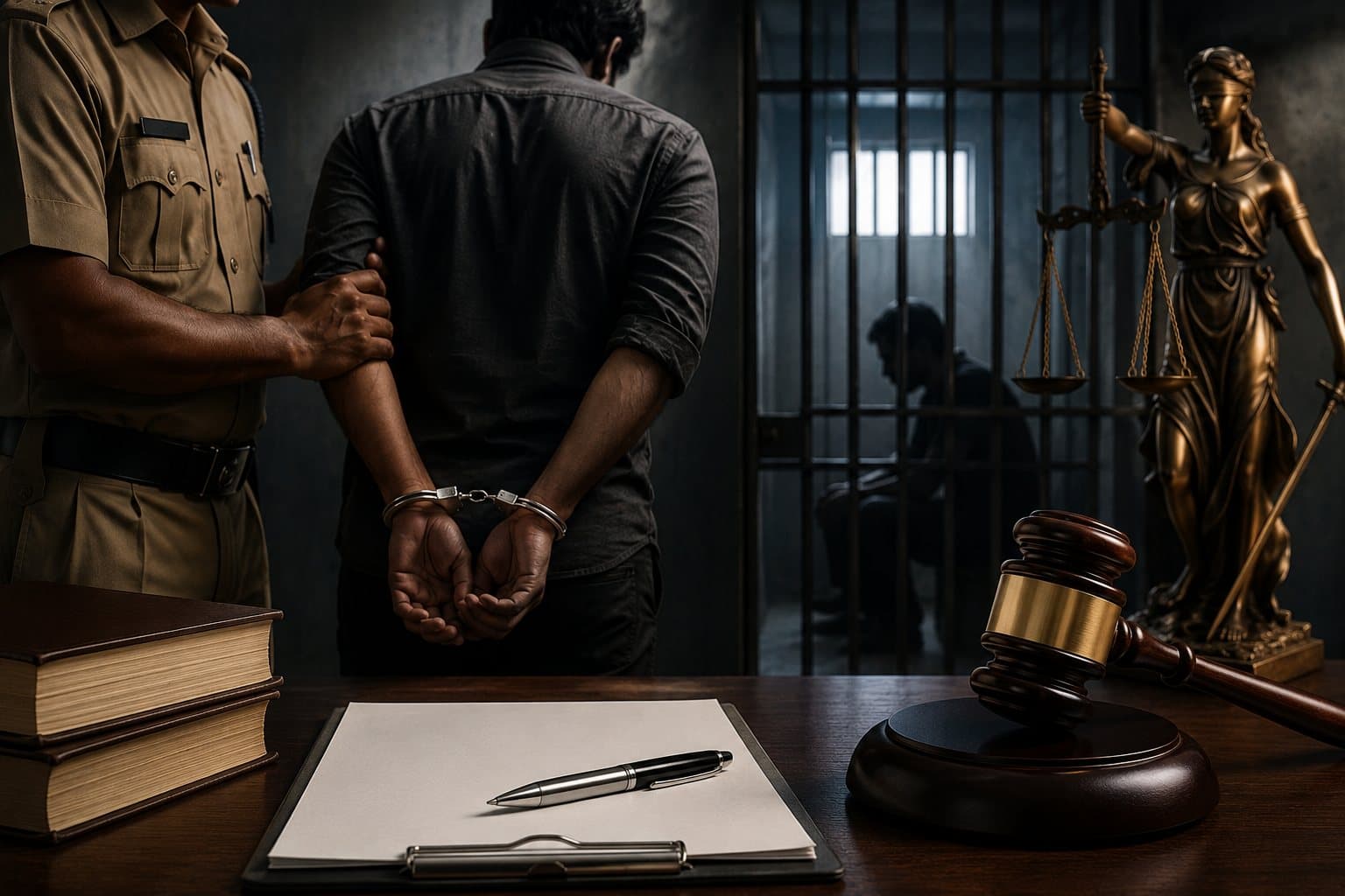 An arrest in progress, with the written grounds of arrest yet to be handed over