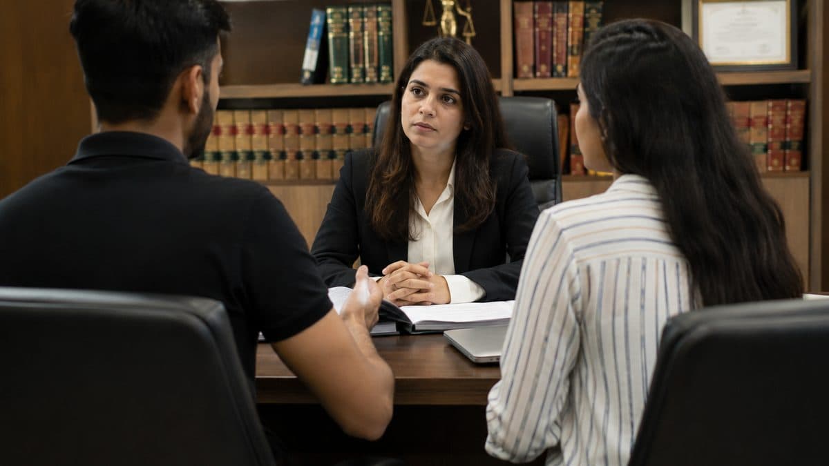 Advocate advising a couple on divorce options